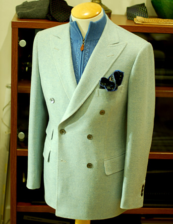 Baby blue double breasted jacket.