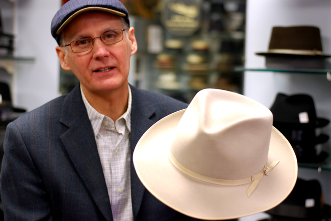 Store manager Steve Catleugh with a contemporary Stetson Stratoliner in Silverbelly colour.