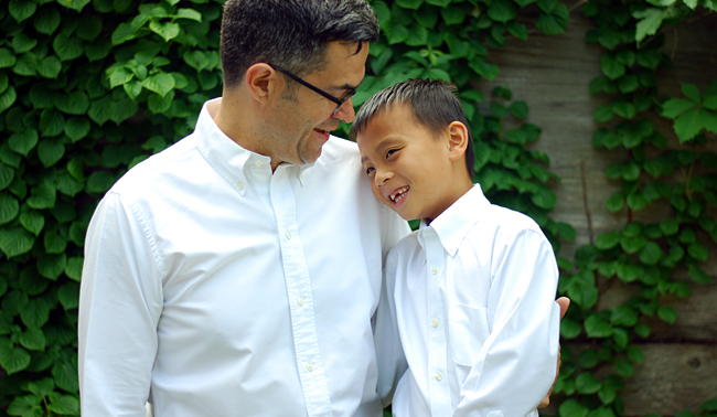 Me and my son in our matching white button-downs