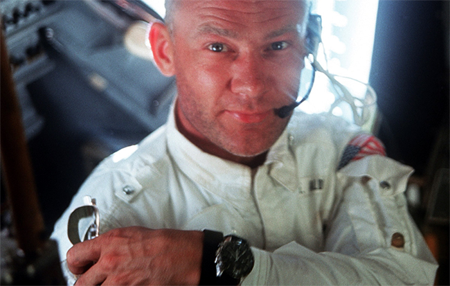 Buzz Aldrin wearing his Omega Speedmaster.