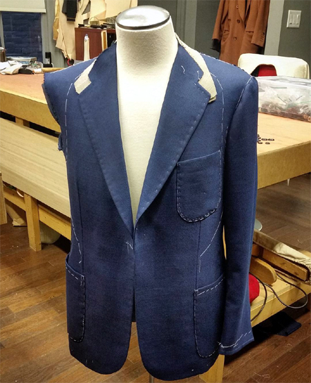 The second fitting of my jacket on a mannequin in Signor's atelier.